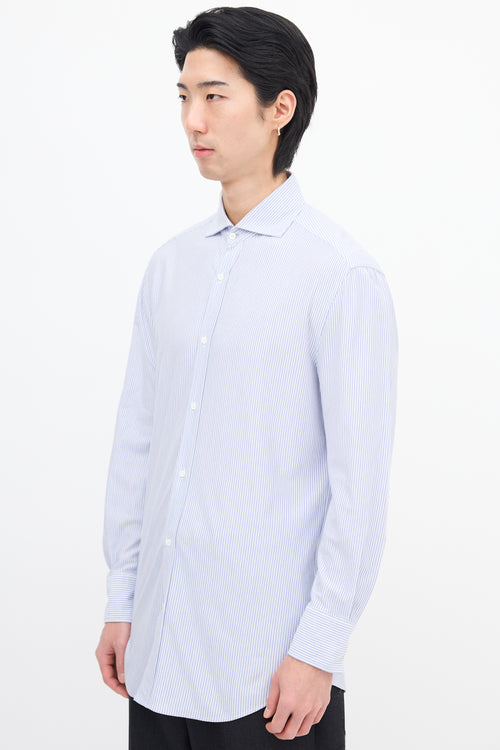 Brunello Cucinelli Blue & White Pinstripe Slim Shirt