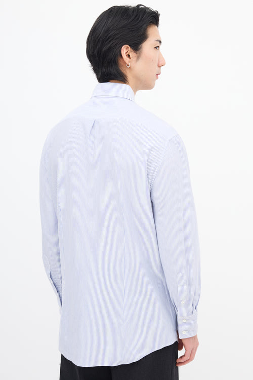 Brunello Cucinelli Blue & White Pinstripe Slim Shirt