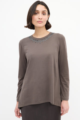 Brunello Cucinelli Brown Cotton Embellished Top