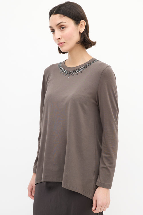 Brunello Cucinelli Brown Cotton Embellished Top