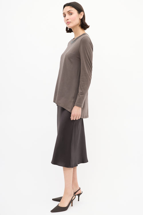 Brunello Cucinelli Brown Cotton Embellished Top