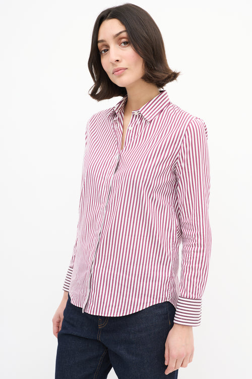 Brunello Cucinelli Purple & White Cotton Striped Monili Shirt