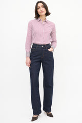 Brunello Cucinelli Purple & White Cotton Striped Monili Shirt