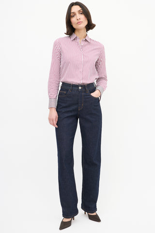 Brunello Cucinelli Purple & White Cotton Striped Monili Shirt