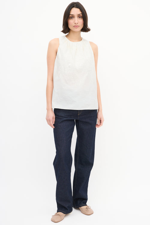 Brunello Cucinelli White Cotton Embroidered Sequin Top