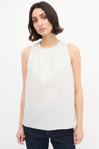 Brunello Cucinelli White Cotton Embroidered Sequin Top