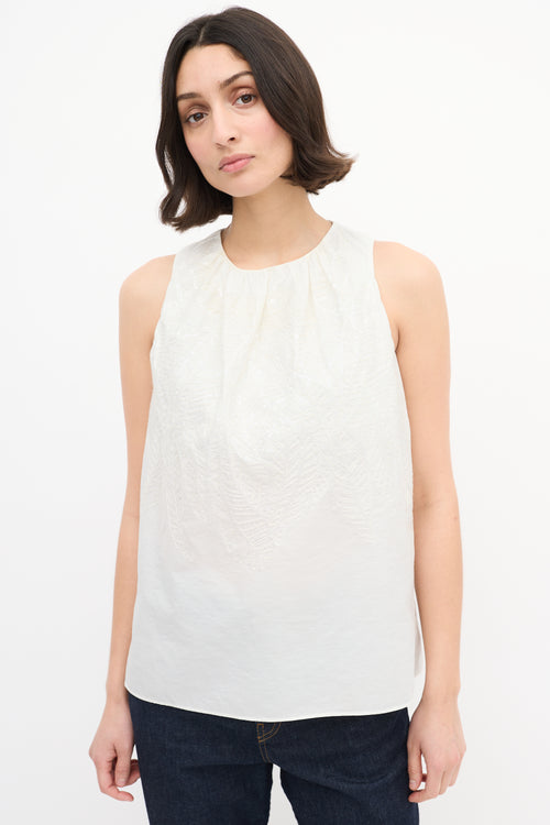 Brunello Cucinelli White Cotton Embroidered Sequin Top