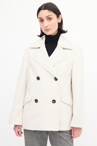 Brunello Cucinelli Cream Double Breasted Monili Trench Coat