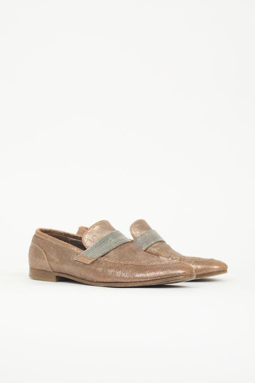 Brunello Cucinelli Metallic Suede Monili Loafer
