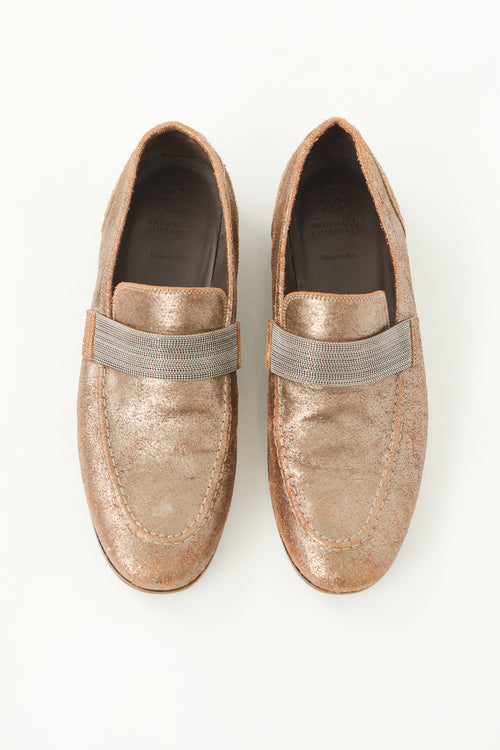 Brunello Cucinelli Metallic Suede Monili Loafer