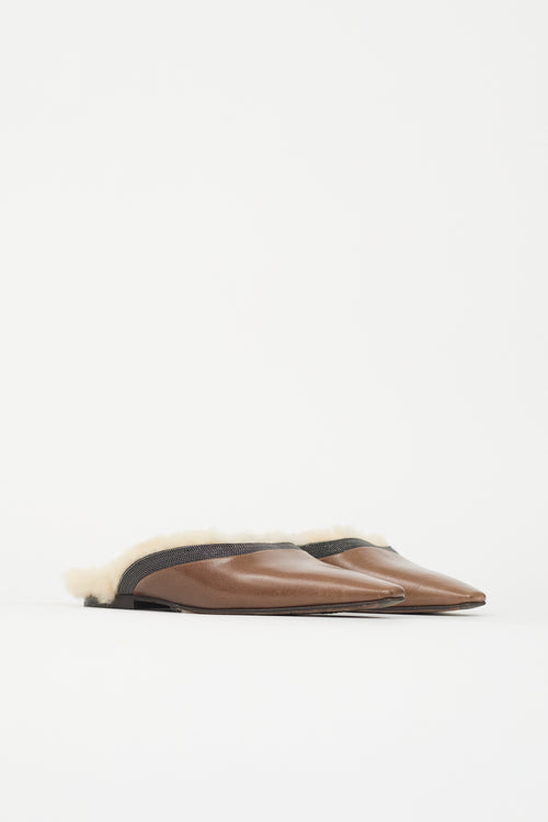 Brunello Cucinelli Shearling & Monili Mule