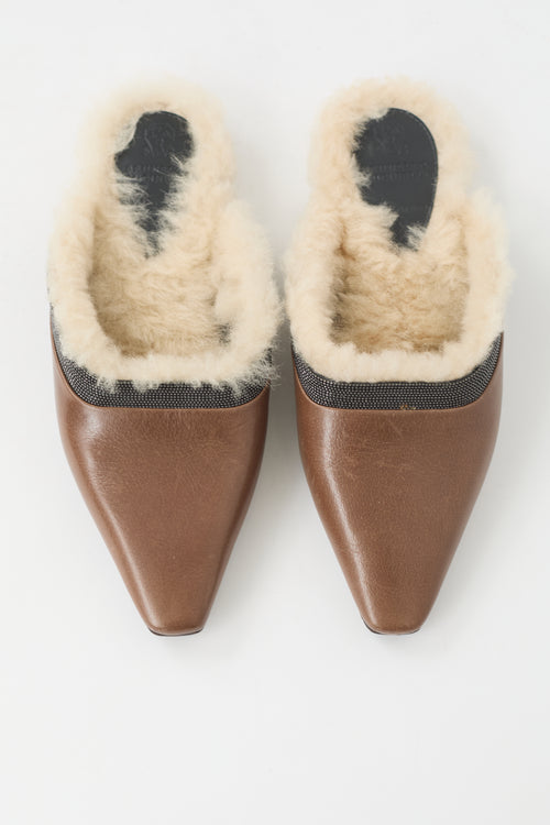 Brunello Cucinelli Shearling & Monili Mule