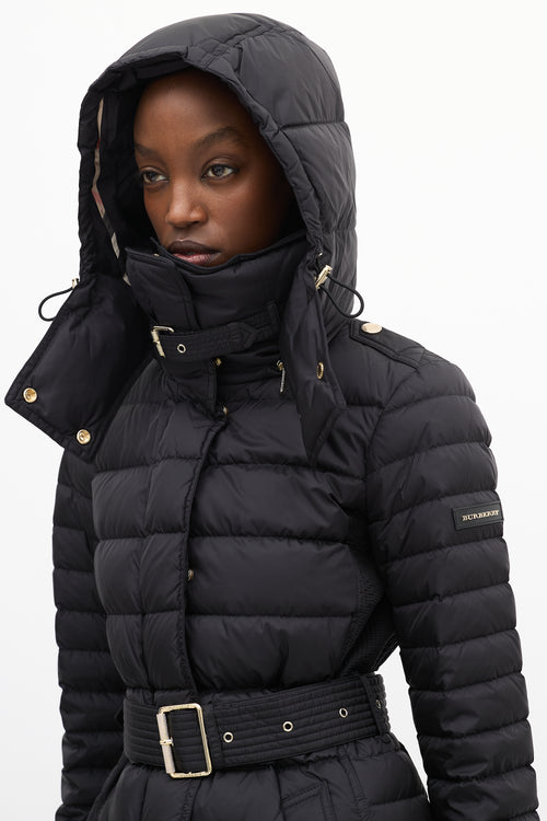 Burberry Black Nylon Hooded Down Puffer Coat