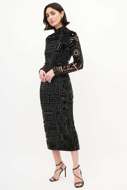 Burberry Black Burnout Velvet Devore Dress