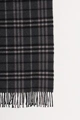 Burberry Dark Grey Cashmere Nova Check Fringe Scarf