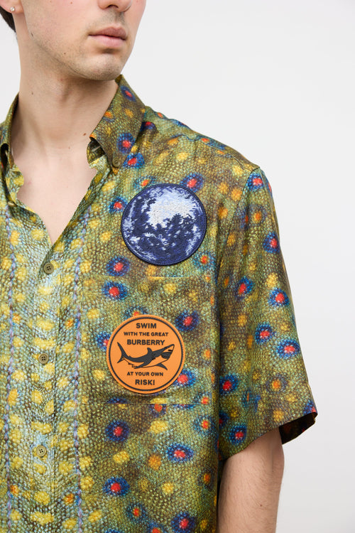 Burberry Green & Multi Silk Printed Shirt