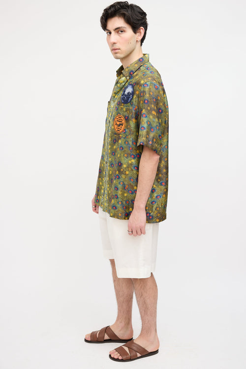 Burberry Green & Multi Silk Printed Shirt