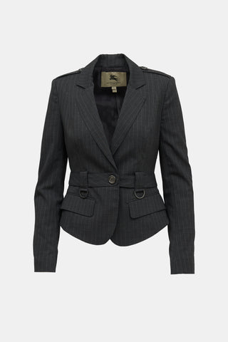Burberry Pinstripe Belted Blazer