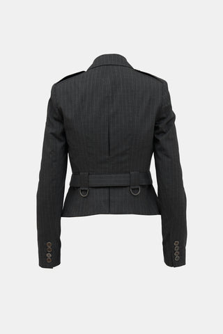 Burberry Pinstripe Belted Blazer