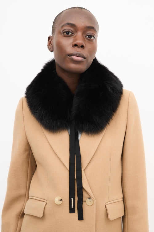 Burberry Brown Giant Check & Black Fur Collar