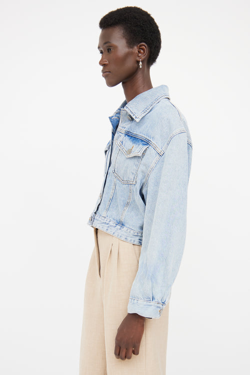 Ba&sh Blue Light Wash Distressed Denim Lady Jacket