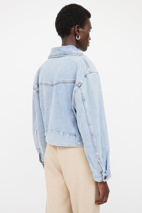 Ba&sh Blue Light Wash Distressed Denim Lady Jacket