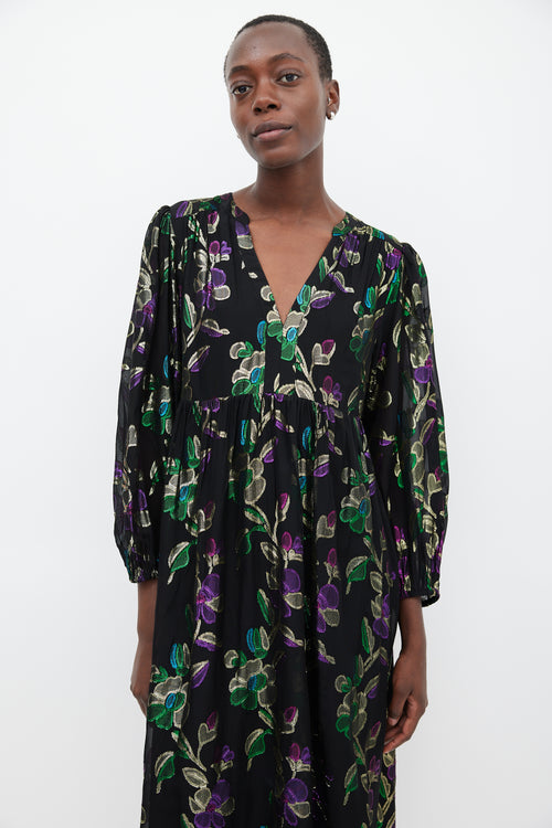 Ba&sh Black & Multicolour Metallic Floral Dress
