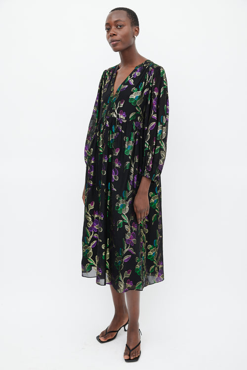 Ba&sh Black & Multicolour Metallic Floral Dress