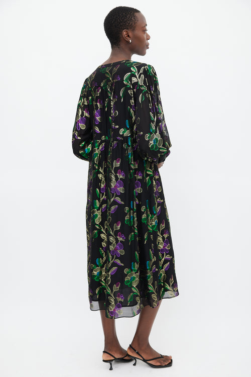 Ba&sh Black & Multicolour Metallic Floral Dress