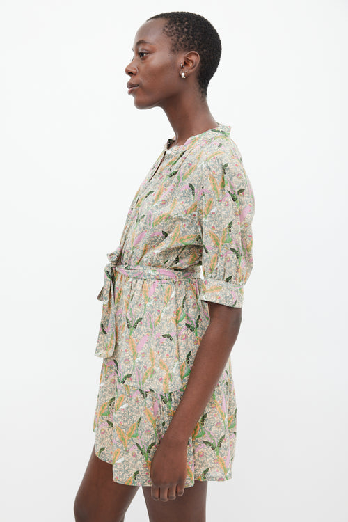 Ba&sh Green & Multicolour Floral Belted Dress