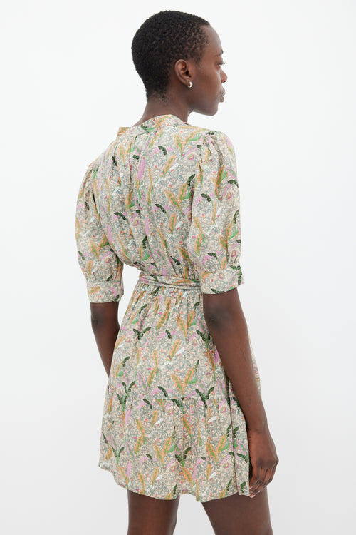 Ba&sh Green & Multicolour Floral Belted Dress