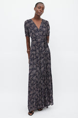 Ba&sh Navy & Pink Floral Wrap Dress
