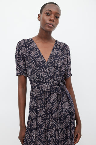 Ba&sh Navy & Pink Floral Wrap Dress