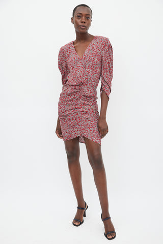 Ba&sh Red & Multicolour Floral Gathered Dress