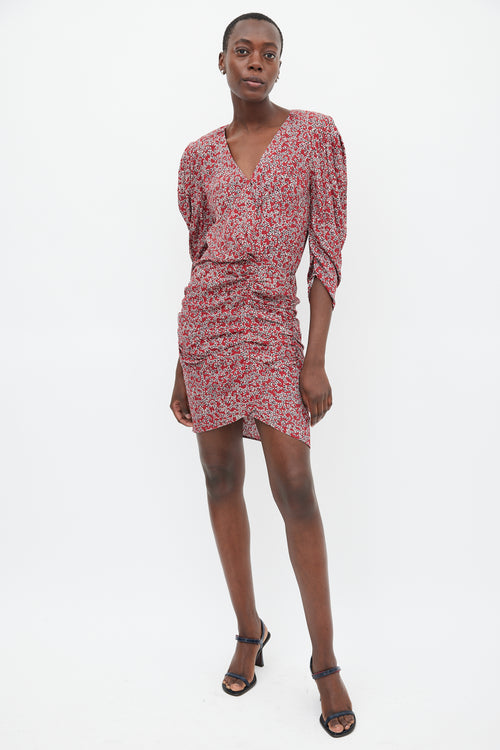 Ba&sh Red & Multicolour Floral Gathered Dress