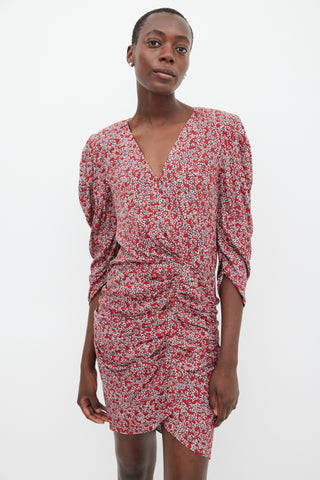 Ba&sh Red & Multicolour Floral Gathered Dress