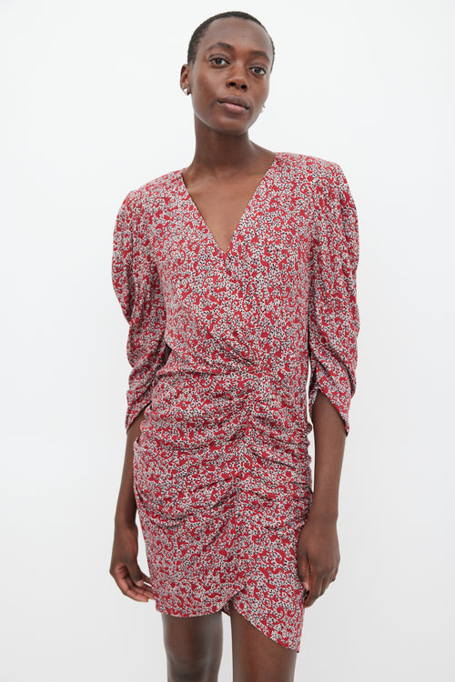 Ba&sh Red & Multicolour Floral Gathered Dress
