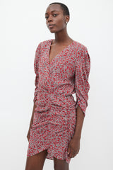 Ba&sh Red & Multicolour Floral Gathered Dress