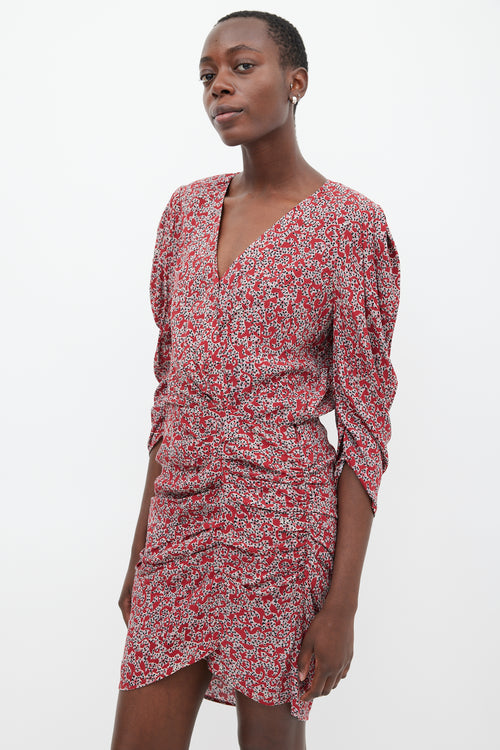 Ba&sh Red & Multicolour Floral Gathered Dress
