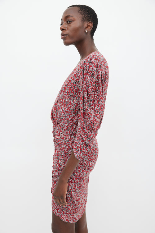 Ba&sh Red & Multicolour Floral Gathered Dress