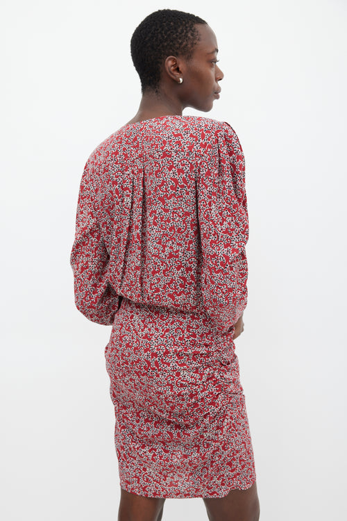 Ba&sh Red & Multicolour Floral Gathered Dress