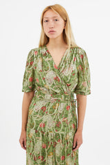 Ba&sh Green & Gold Rubi Wrap Dress