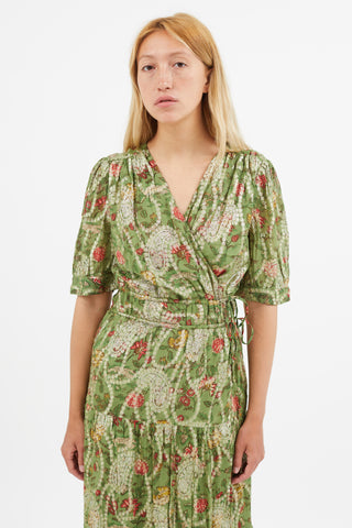 Ba&sh Green & Gold Rubi Wrap Dress