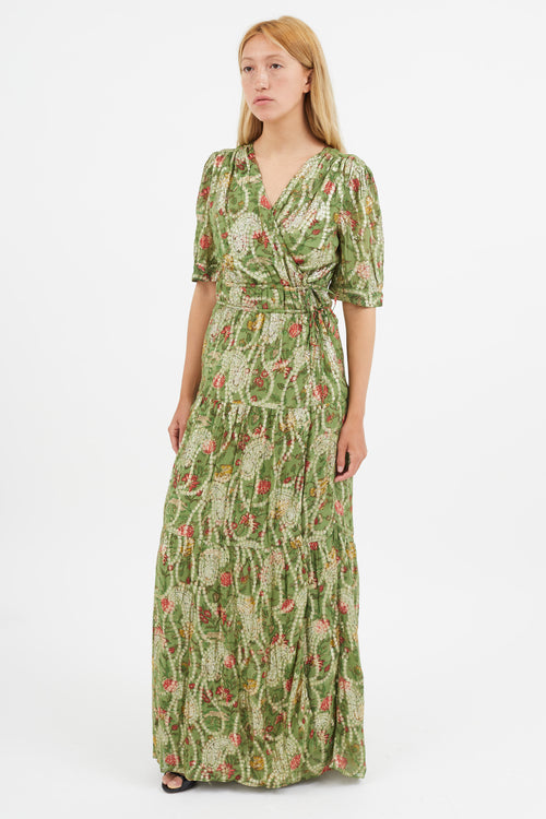 Ba&sh Green & Gold Rubi Wrap Dress