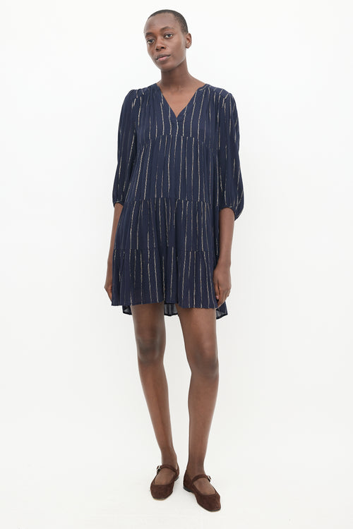 Ba&sh Navy & Gold Striped Dress