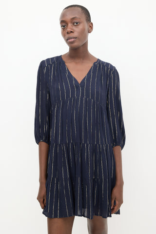 Ba&sh Navy & Gold Striped Dress