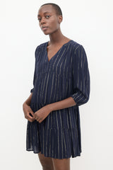 Ba&sh Navy & Gold Striped Dress