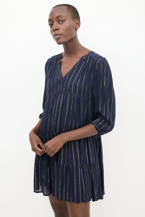 Ba&sh Navy & Gold Striped Dress