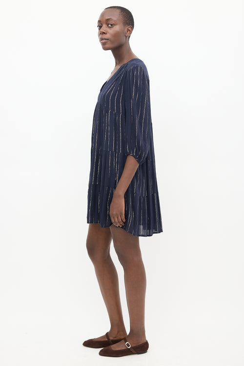 Ba&sh Navy & Gold Striped Dress