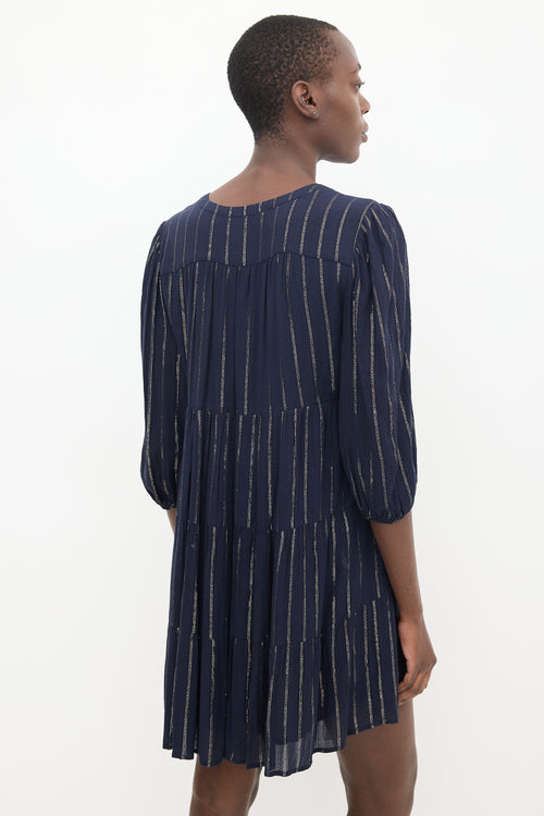 Ba&sh Navy & Gold Striped Dress